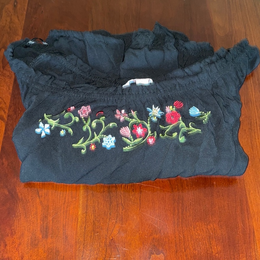 Off the shoulder black flower top
